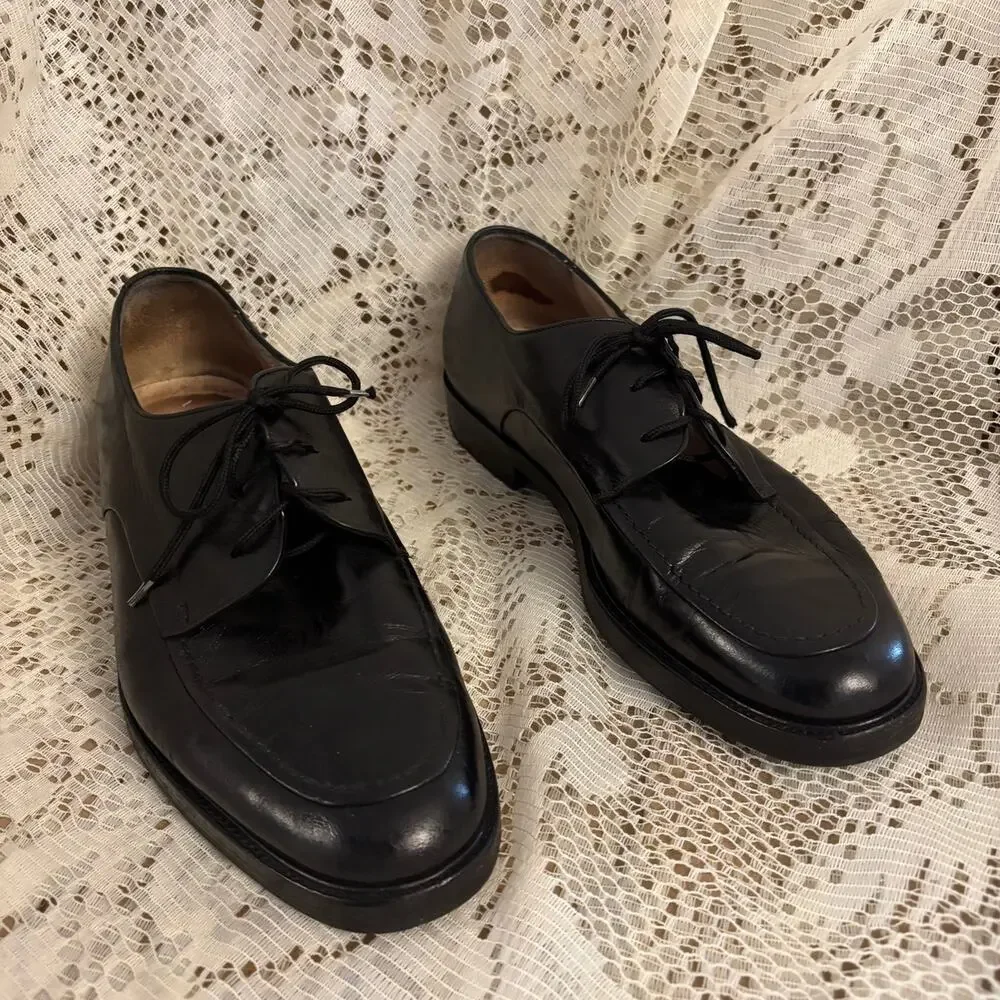 Bally Men's US 9 D Classic Black Leather Lace Up Oxford Shoes